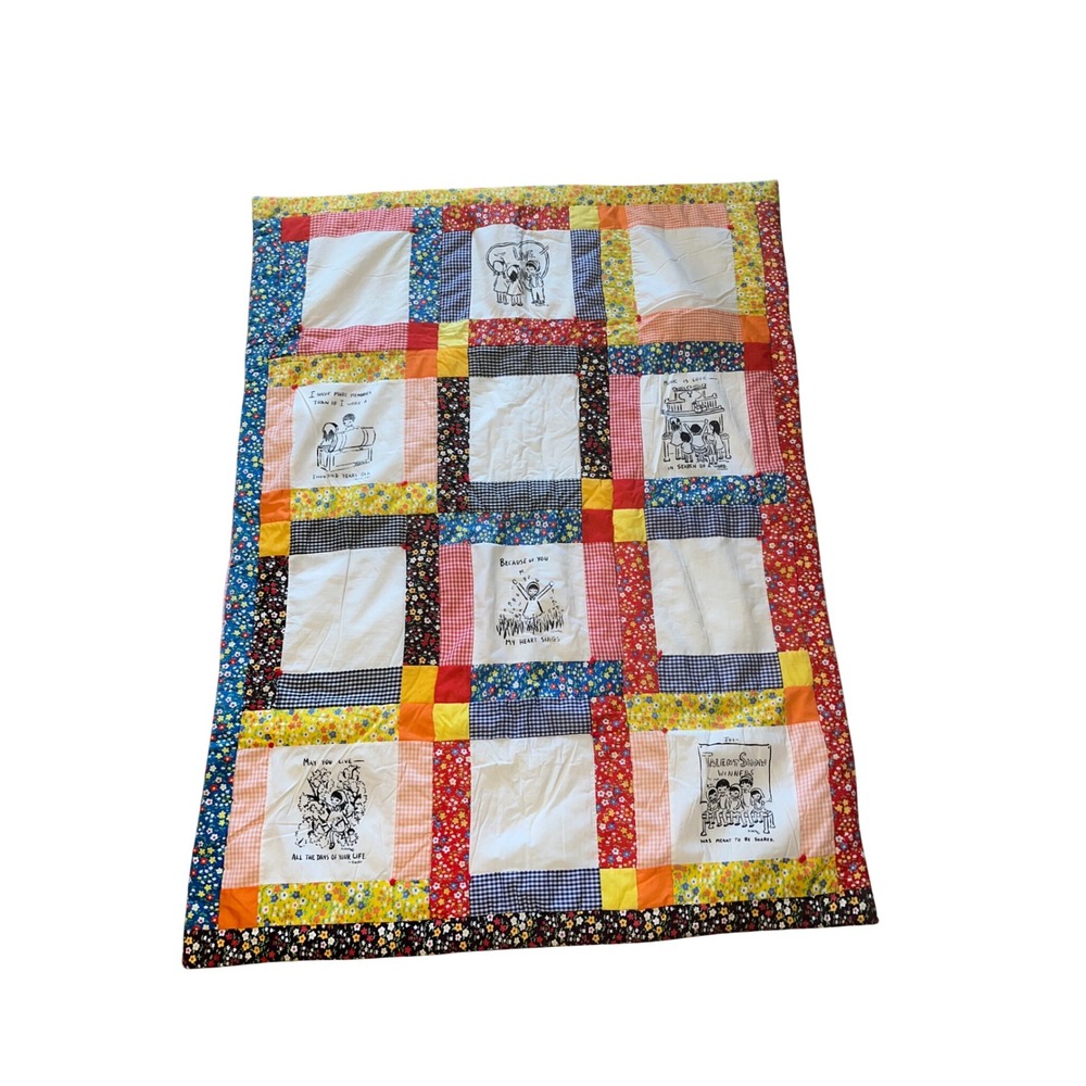Vintage Flavia Weedn Patchwork Quilt Handmade Floral Gingham Nursery Decor 52x40